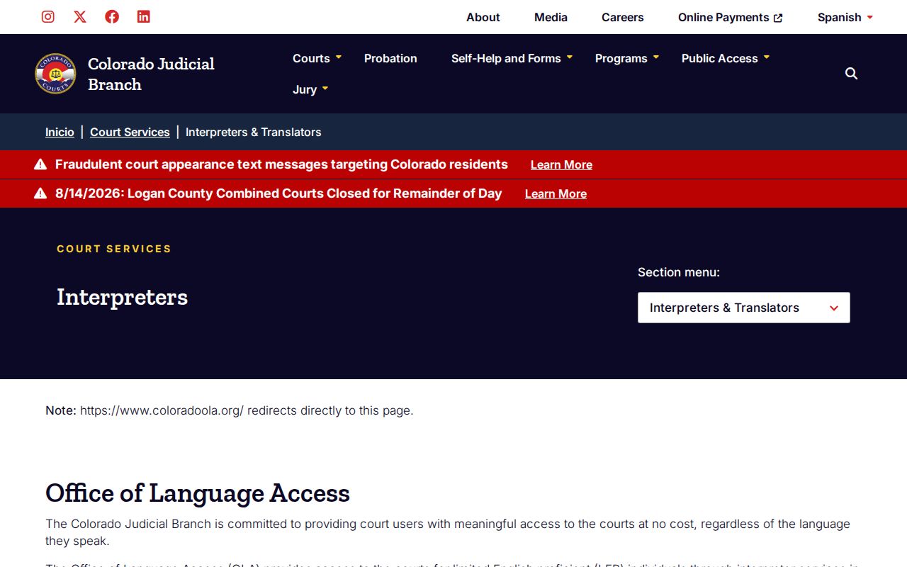Saguache County case search interpreter service information