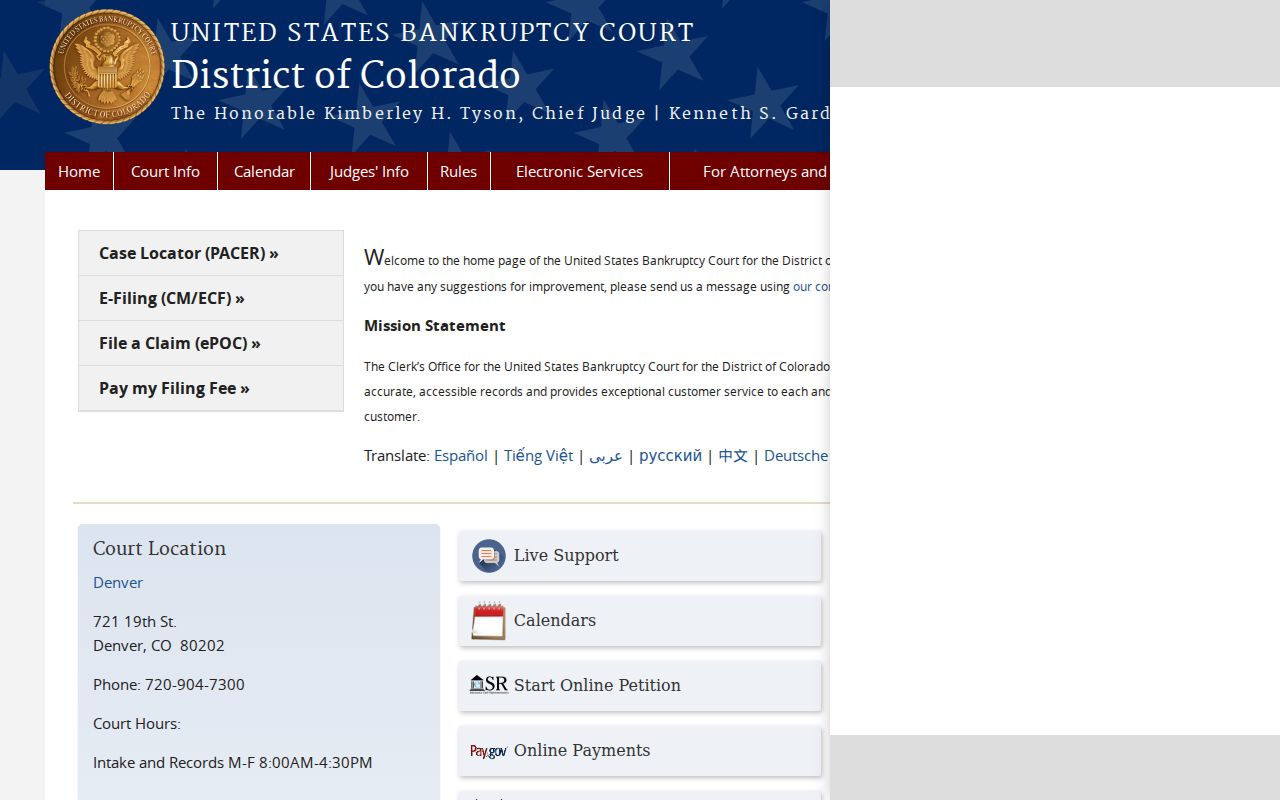 Center court records routing to the official Colorado bankruptcy court