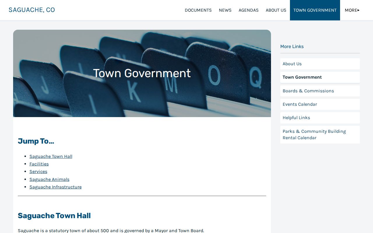 Town government context beside Saguache County civil court dockets