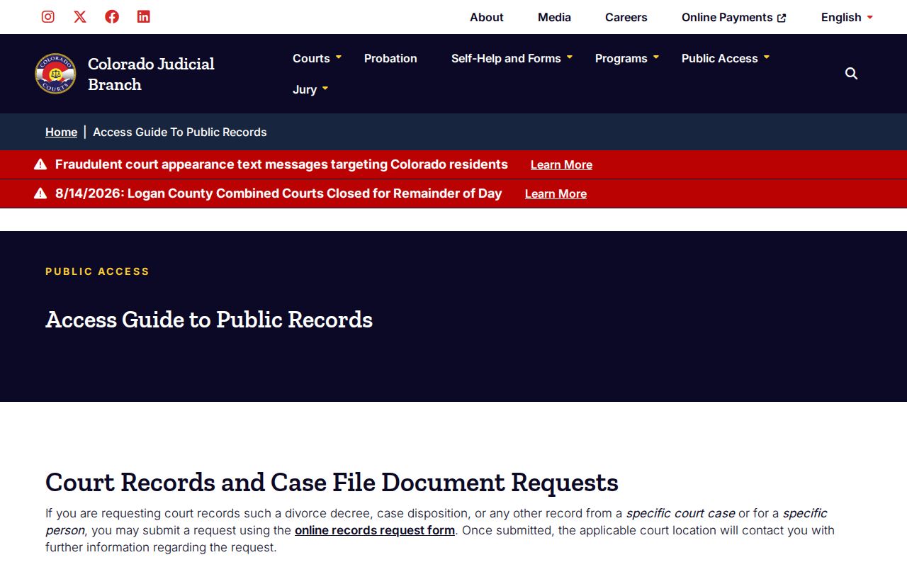 Access guide for the Saguache County court calendar