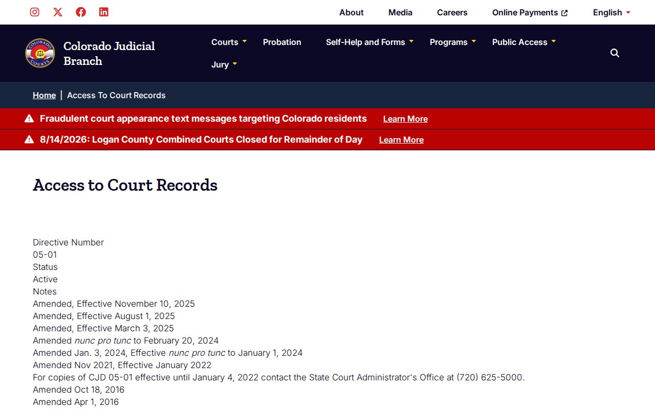 Saguache County court records CJD 05-01 access page