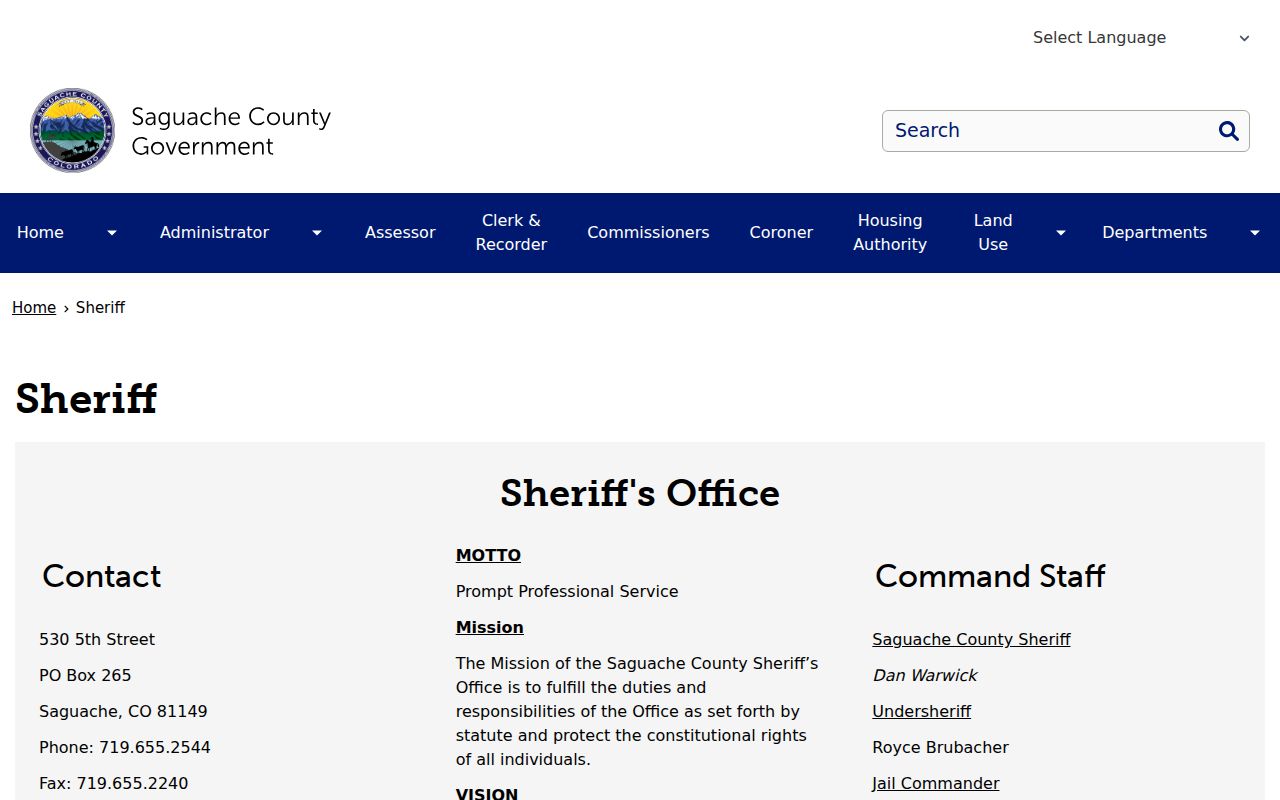 Saguache County criminal docket law enforcement context