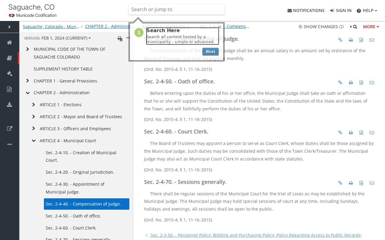 Saguache County traffic court municipal code source