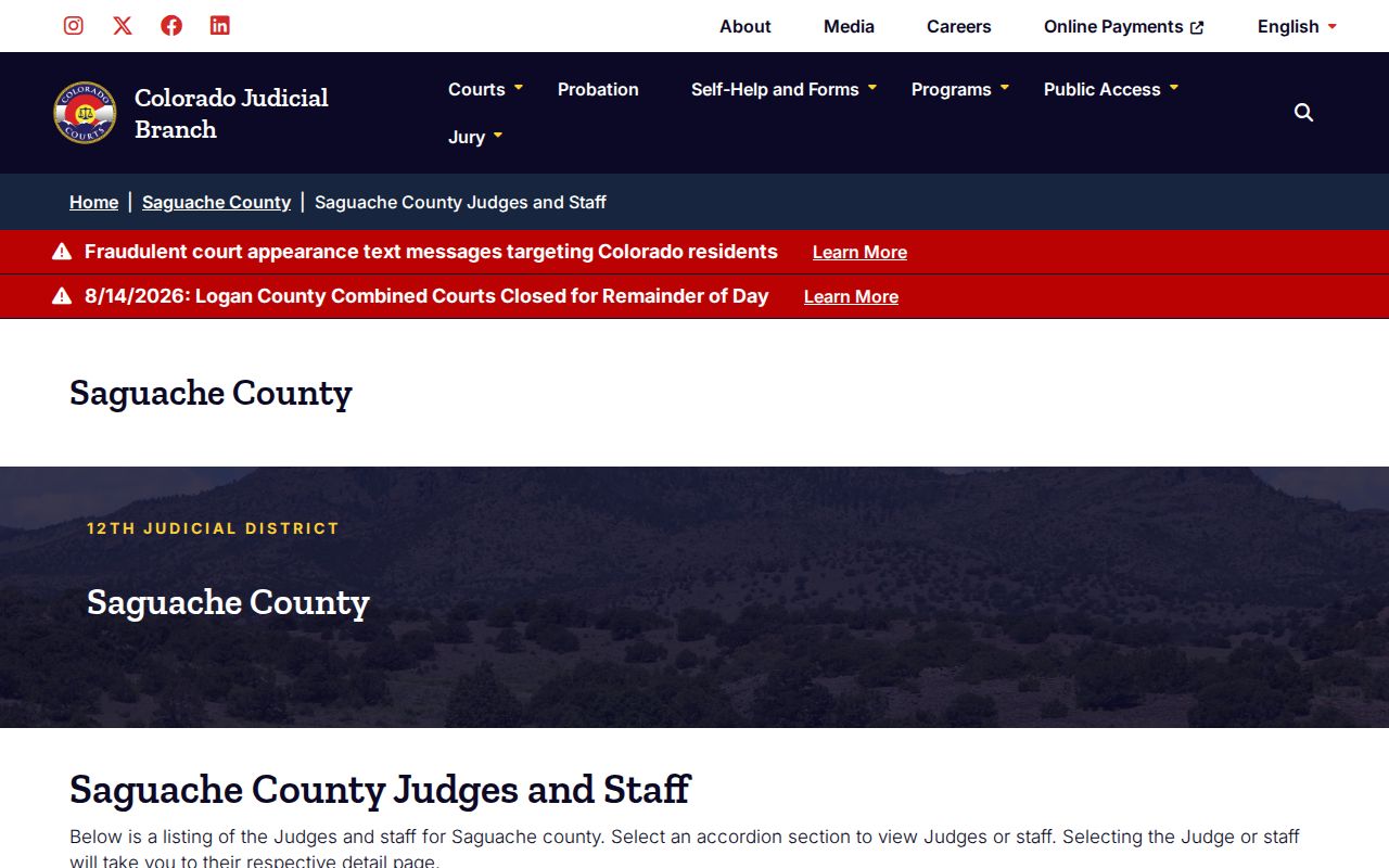 Saguache County court docket judges and clerk staff